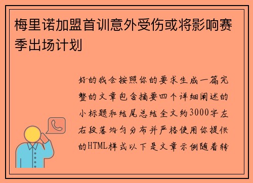 梅里诺加盟首训意外受伤或将影响赛季出场计划
